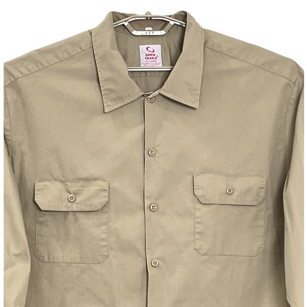 Open Trails Mens Work Shirt 3XL Tan Relaxed Fit Button Down Long Sleeve Pockets - Picture 4 of 6